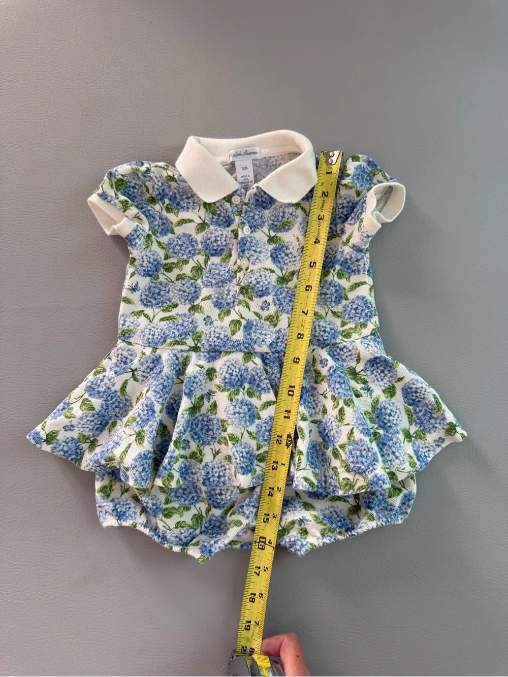 Ralph Lauren Baby Blue Hydrangea Polo Romper Dress 18M Garden Party Dress
